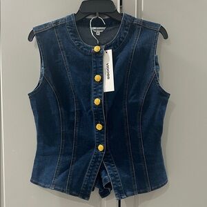 Vigoss Dark Blue Denim Vest with Yellow Buttons & shorts